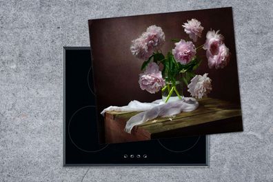 Herdabdeckplatte - 75x52 cm - Pfingstrosen - Stilleben - Blumen