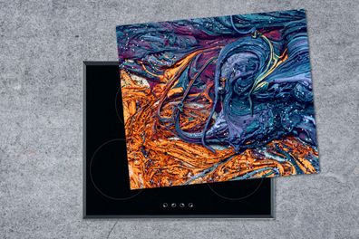 Herdabdeckplatte - 75x52 cm - Marmor - Farbe - Orange - Blau