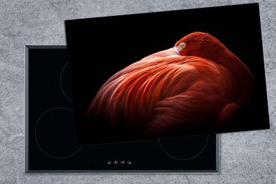Herdabdeckplatte - 80x52 cm - Flamingo - Federn - Rosa
