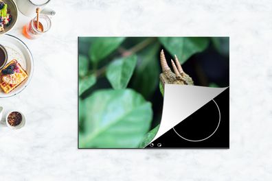 Herdabdeckplatte - 70x52 cm - Verstecktes Chamäleon zwischen den Blättern