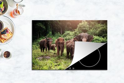 Herdabdeckplatte - 80x52 cm - Elefanten aus dem Wald