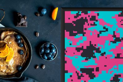 Herdabdeckplatte - 78x52 cm - Camouflage-Muster mit rosa und blauen Pixeln