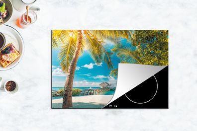 Herdabdeckplatte - 78x52 cm - Strand - Palme - Meer