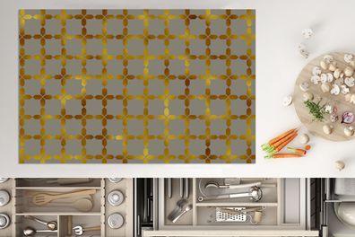 Herdabdeckplatte - 80x52 cm - Muster - Gold - Quadratisch - Grau