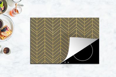 Herdabdeckplatte - 78x52 cm - Muster - Linie - Grün - Gold