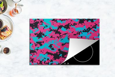 Herdabdeckplatte - 80x52 cm - Camouflage-Muster mit rosa und blauen Pixeln