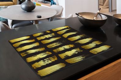 Herdabdeckplatte - 70x52 cm - Goldene Streifen auf schwarzem Hintergrund