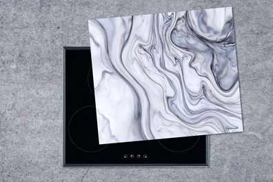 Herdabdeckplatte - 75x52 cm - Marmor - Weiß - Schwarz
