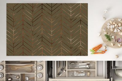Herdabdeckplatte - 80x52 cm - Muster - Linie - Bronze - Luxus