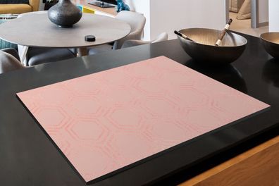 Herdabdeckplatte - 80x52 cm - Muster - Luxus - Rosa - Sechsecke