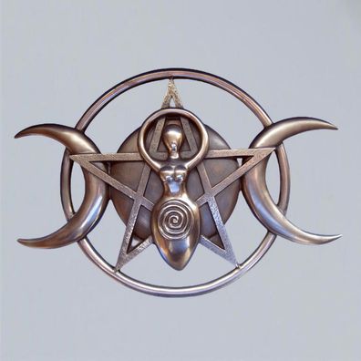 Wandrelief Dreifache Mondgöttin Polyresin bronziert 30 x 21 cm Wandhänger