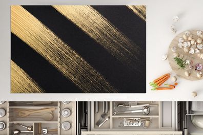 Herdabdeckplatte - 80x52 cm - Goldene Farbstreifen auf schwarzem Hintergrund