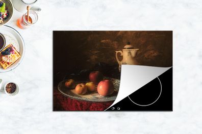Herdabdeckplatte - 78x52 cm - Malerei - Stilleben - Teekanne - Äpfel