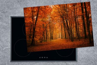 Herdabdeckplatte - 78x52 cm - Herbst - Rot - Wald