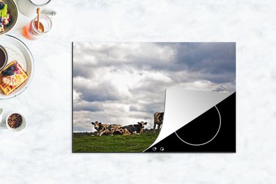 Herdabdeckplatte - 78x52 cm - Kühe - Wiese - Wolken