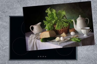 Herdabdeckplatte - 80x52 cm - Stilleben - Lebensmittel - Teekanne - Käse - Krug - Sal