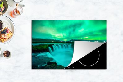 Herdabdeckplatte - 80x52 cm - Wasserfall - Island - Nordlichter