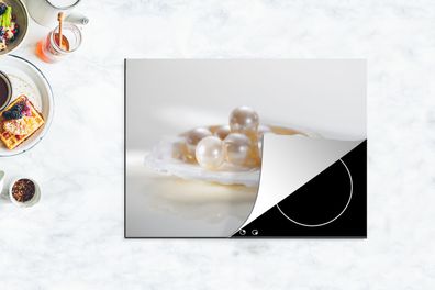 Herdabdeckplatte - 70x52 cm - Perlen in weißer Muschel