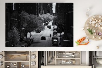 Herdabdeckplatte - 80x52 cm - Ruhige Straße in New York in schwarz und weiß