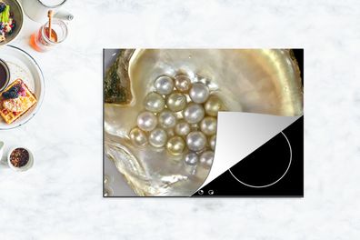 Herdabdeckplatte - 70x52 cm - Nahaufnahme von Perlen in einer Austernschale