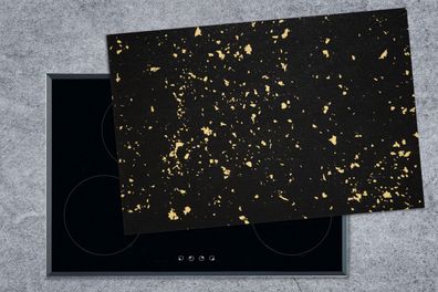 Herdabdeckplatte - 78x52 cm - Goldene Flocken auf schwarzem Hintergrund