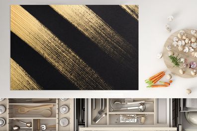 Herdabdeckplatte - 78x52 cm - Goldene Farbstreifen auf schwarzem Hintergrund