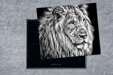 Herdabdeckplatte - 75x52 cm - Porträt - Löwe - Schwarz - Weiß