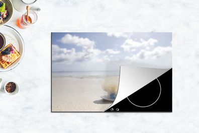 Herdabdeckplatte - 80x52 cm - Geöffnete Auster am Strand