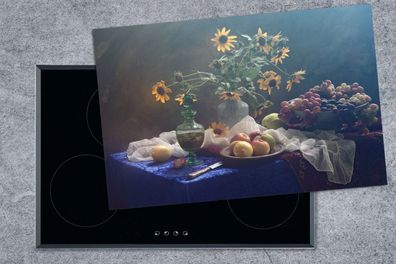 Herdabdeckplatte - 80x52 cm - Stilleben - Weintrauben - Sonnenblumen - Obst - Kunst -