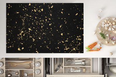 Herdabdeckplatte - 80x52 cm - Goldene Flocken auf schwarzem Hintergrund