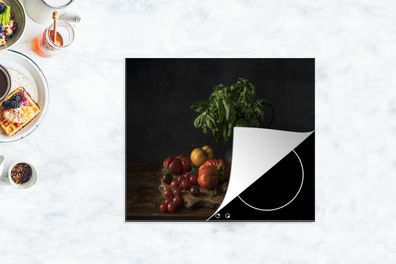 Herdabdeckplatte - 60x52 cm - Stilleben - Tomaten - Basilikum - Bild - Gemüse - Kunst