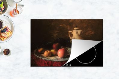 Herdabdeckplatte - 80x52 cm - Malerei - Stilleben - Teekanne - Äpfel