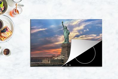 Herdabdeckplatte - 80x52 cm - Freiheitsstatue in New York bei Sonnenuntergang