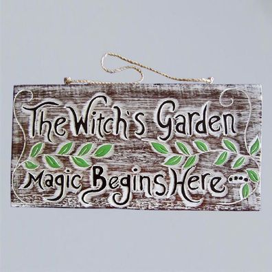 Schild Witches GARDEN Holz 40 x 20 cm Handarbeit Gartenschild Holztafel