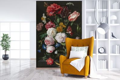 Fototapete - 225x350 cm - Stilleben mit Blumen in einer Glasvase - Gemälde von Jan Da