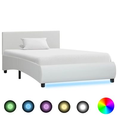 vidaXL Bettgestell mit LED Weiß Kunstleder 90x200 cm
