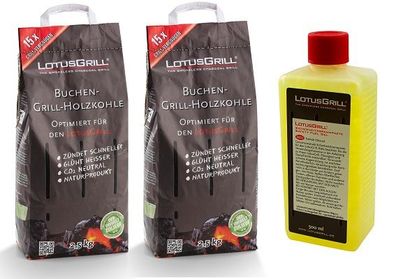 LotusGrill Buchenholzkohle 2X 2,5 kg Sack inkl. LotusGrill Brennpaste 500 ml, ...