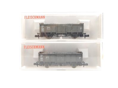 E414 Fleischmann N 8206 2x Güterwagen Hochbordwagen mit Kohle-Ladung SNCF