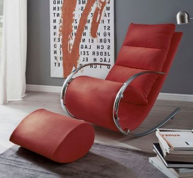Relaxsessel Wohnzimmer Sessel Schaukel Lesesessel Set mit Hocker rot und Chrom York