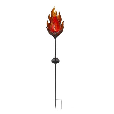 LED Solarstab "Melilla" Flame flackernd 15,5x82cm Metall Solarleuchte 482-47