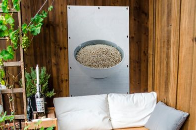 Gartenposter - 80x120 cm - Eine Porzellanschale voller Quinoa-Körner auf einem weißen