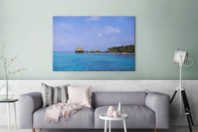 Leinwandbilder - 140x90 cm - Blick auf die Hütten am Glover's Reef in Belize