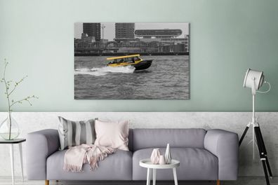 Leinwandbilder - 140x90 cm - Schwarz-Weiß-Foto von einem Boot in der niederländischen