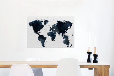 Glasbilder - 90x60 cm - Weltkarte - Abstrakt - Blau (Gr. 90x60 cm)
