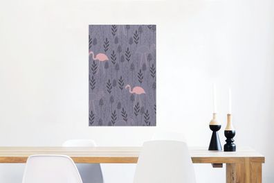 Glasbilder - 60x90 cm - Flamingo - Pflanzen - Muster (Gr. 60x90 cm)