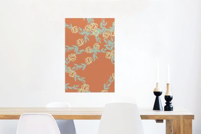 Glasbilder - 60x90 cm - Orange - Rosen - Muster (Gr. 60x90 cm)