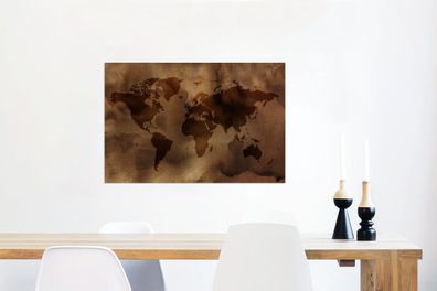 Glasbilder - 90x60 cm - Weltkarte - Braun - Muster (Gr. 90x60 cm)