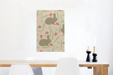 Glasbilder - 60x90 cm - Kaninchen - Mohn - Muster (Gr. 60x90 cm)