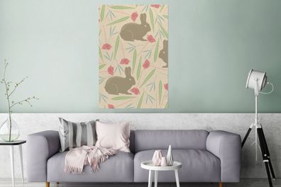 Glasbilder - 80x120 cm - Kaninchen - Mohn - Muster (Gr. 80x120 cm)