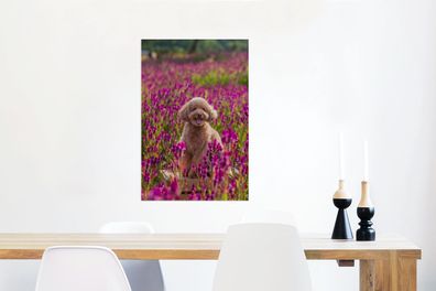 Glasbilder - 60x90 cm - Hund - Blumen - Lavendel - Frühling (Gr. 60x90 cm)